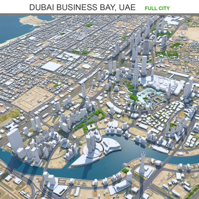 Dubai business bay city uae 10km 3D Model .c4d .max .obj .3ds .fbx .stl .blend