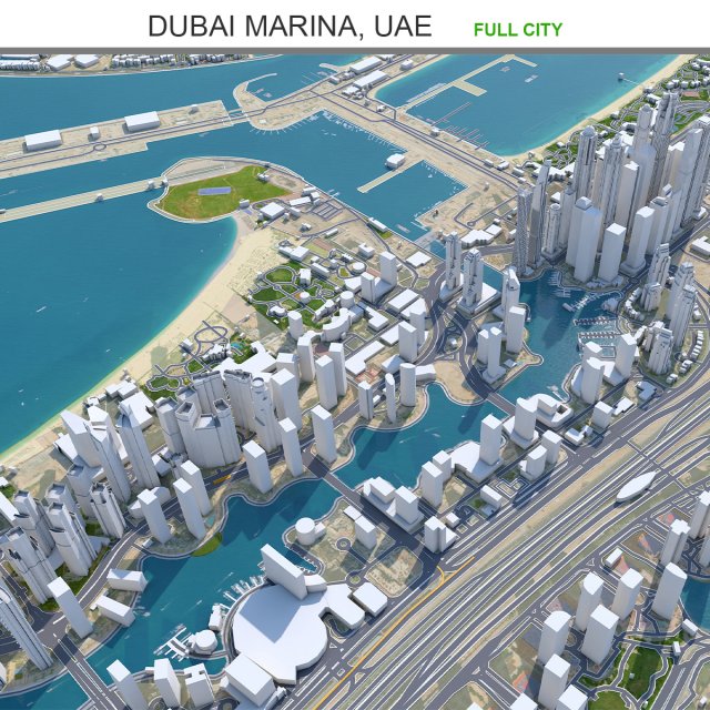 Dubai marina city uae 10km Model 3D .c4d .max .obj .3ds .fbx .stl .blend 