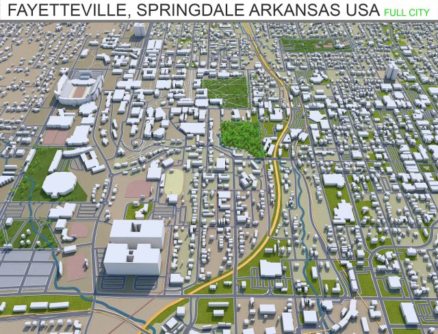 cidade de fayetteville springdale rogers arkansas eua 80 km Modelo 3D .c4d .max .obj .3ds .fbx .stl .blend 
