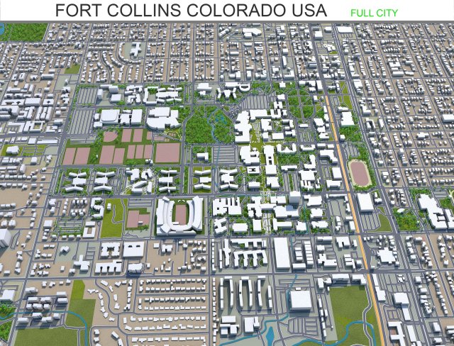 fort collins city colorado usa 30km 3D Model .c4d .max .obj .3ds .fbx .stl .blend 