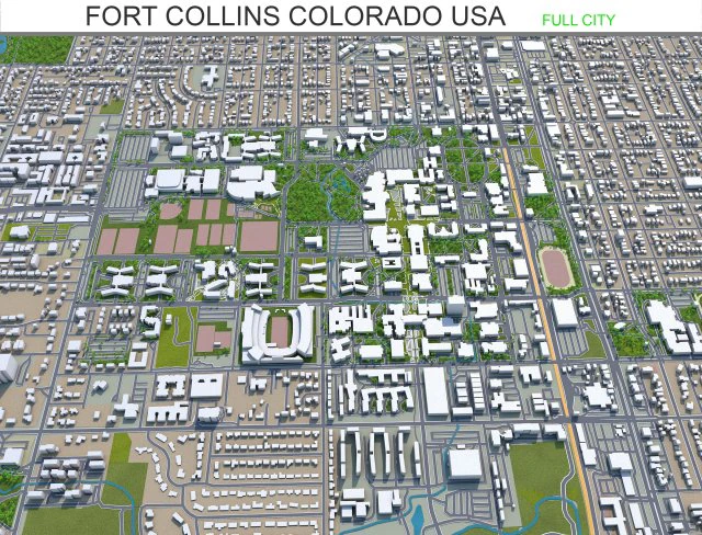 fort collins city colorado usa 30km 3D Model .c4d .max .obj .3ds .fbx .stl .blend 