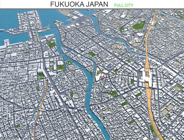 fukuoka city japan 50km 3D Модель .c4d .max .obj .3ds .fbx .stl .blend 