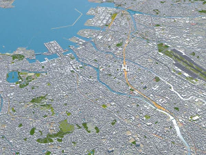 cidade de fukuoka jap&atilde;o 50 km Modelo 3D
