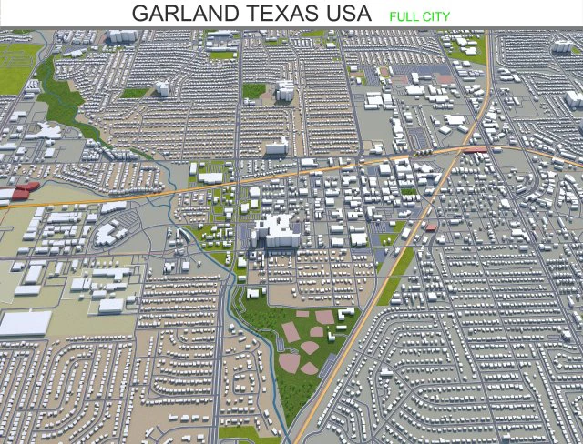 garland city texas usa 30km 3D Model .c4d .max .obj .3ds .fbx .stl .blend 