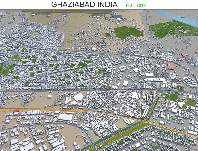 ghaziabad city india 40km 3D 模型 .c4d .max .obj .3ds .fbx .stl .blend 