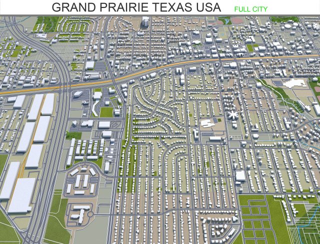 grand prairie city texas usa 50km 3D Model .c4d .max .obj .3ds .fbx .stl .blend 