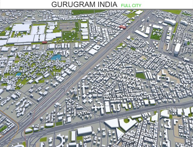 gurugram city india 40km 3D Model .c4d .max .obj .3ds .fbx .stl .blend 