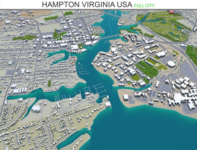 hampton city virginia usa 30km Model 3D .c4d .max .obj .3ds .fbx .stl .blend 