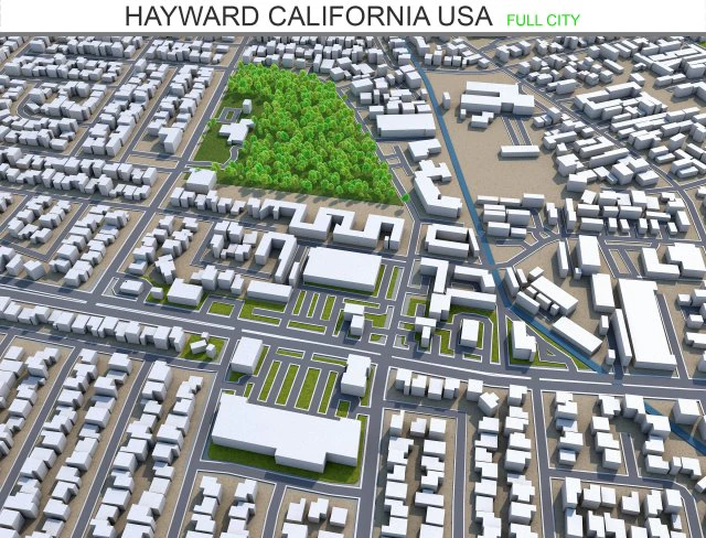 hayward city california usa 20km 3D Model .c4d .max .obj .3ds .fbx .stl .blend