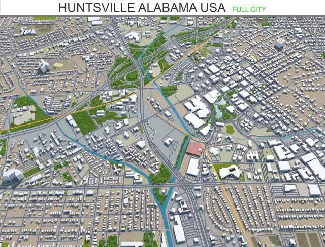 huntsville city alabama usa 50km 3D Model .c4d .max .obj .3ds .fbx .stl .blend 