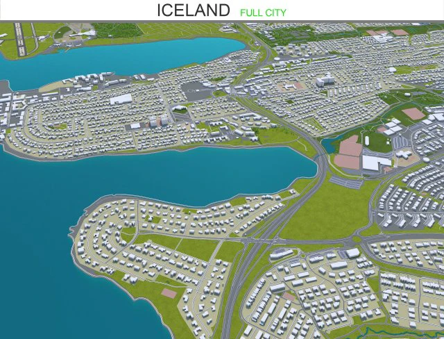 iceland city 1400km 3D Model .c4d .max .obj .3ds .fbx .stl .blend