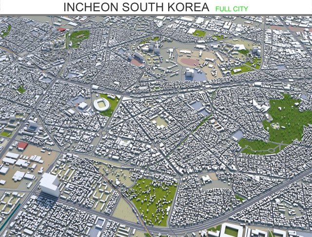 incheon city south korea 100km 3D 모델 .c4d .max .obj .3ds .fbx .stl .blend 