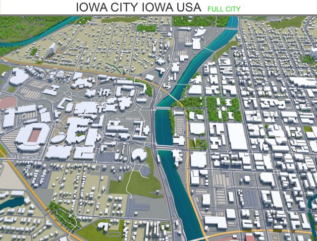 iowa city iowa usa 20km 3D मॉडल .c4d .max .obj .3ds .fbx .stl .blend 