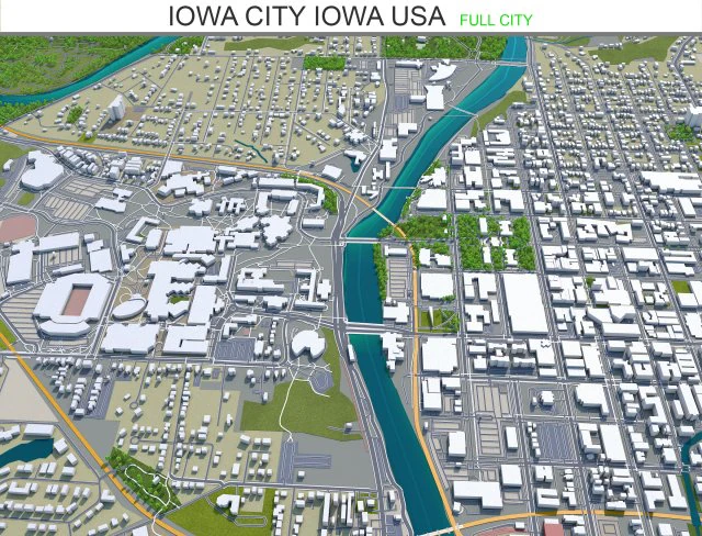 iowa city iowa usa 20km 3D Model .c4d .max .obj .3ds .fbx .stl .blend