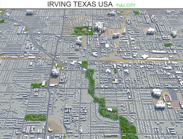 irving city texas usa 30km 3D Модель .c4d .max .obj .3ds .fbx .stl .blend 