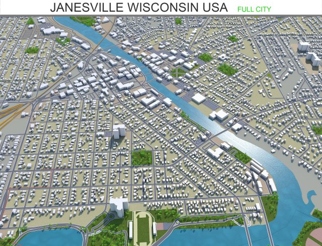 janesville city wisconsin usa 30km 3D Модель .c4d .max .obj .3ds .fbx .stl .blend 