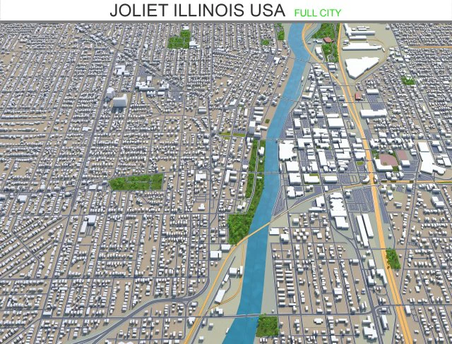 joliet city illinois usa 40km 3D Model .c4d .max .obj .3ds .fbx .stl .blend 