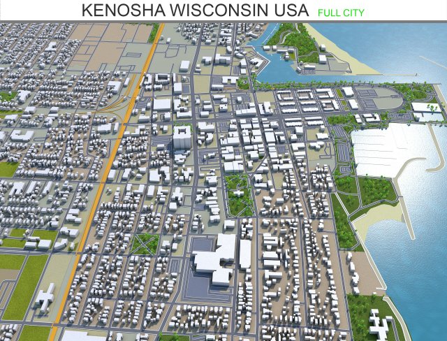 kenosha city wisconsin usa 25km Modelo 3D .c4d .max .obj .3ds .fbx .stl .blend 