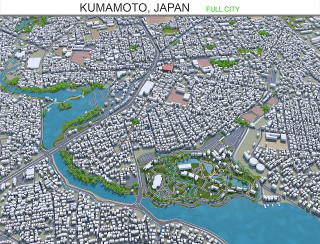 kumamoto city japan 40km Model 3D .c4d .max .obj .3ds .fbx .stl .blend 