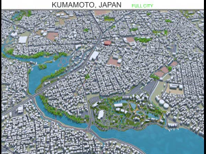 cidade de Kumamoto Japão 40 km Modelo 3D