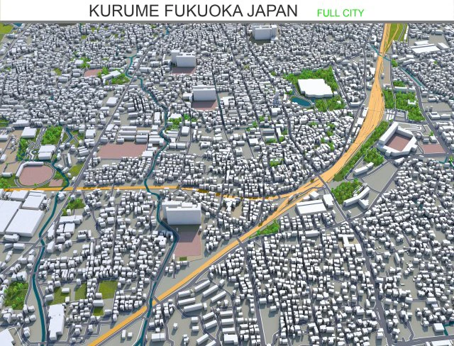 kurume city fukuoka japan 50km 3D Model .c4d .max .obj .3ds .fbx .stl .blend 