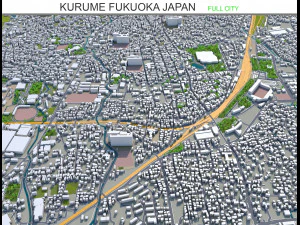 कुरुमे शहर फुकुओका जापान 50 किमी 3D मॉडल