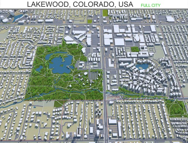 lakewood city colorado usa 30km 3D Model .c4d .max .obj .3ds .fbx .stl .blend 