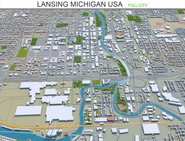 lansing city michigan usa 30km 3D Model .c4d .max .obj .3ds .fbx .stl .blend 