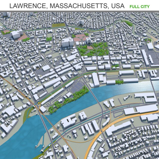 lawrence city massachusetts usa 20km Model 3D .c4d .max .obj .3ds .fbx .stl .blend 