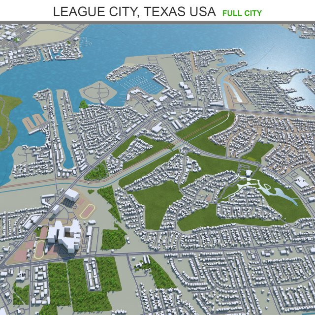 league city texas usa 30km 3D 模型 .c4d .max .obj .3ds .fbx .stl .blend 
