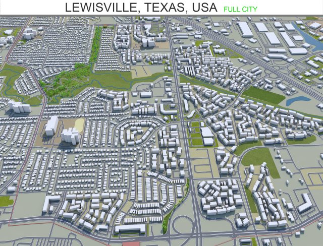 lewisville city texas usa 25km 3D-Modell .c4d .max .obj .3ds .fbx .stl .blend 