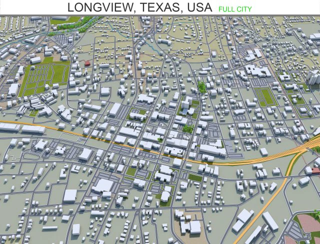 longview city texas usa 30km 3D Model .c4d .max .obj .3ds .fbx .stl .blend 