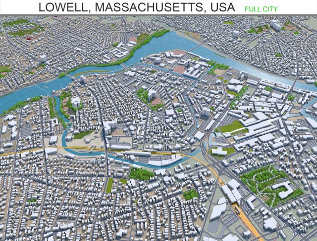 lowell city massachusetts usa 20km 3D Model .c4d .max .obj .3ds .fbx .stl .blend 