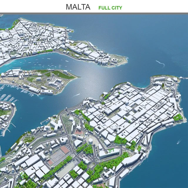 Malta city 50km 3D Model .c4d .max .obj .3ds .fbx .stl .blend
