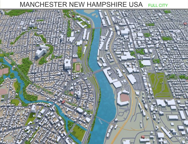 manchester city new hampshire usa 30km 3D Model .c4d .max .obj .3ds .fbx .stl .blend 