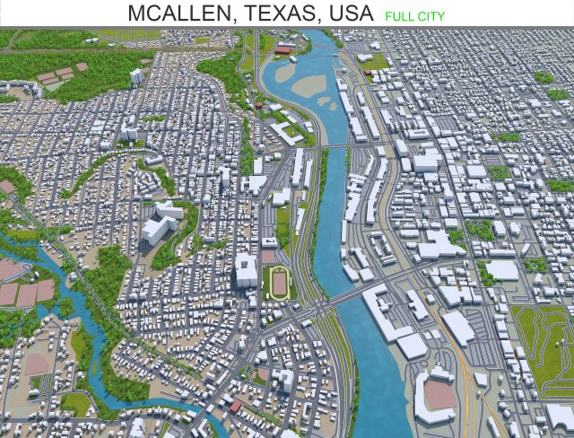 mcallen city texas usa 40km 3D 모델 .c4d .max .obj .3ds .fbx .stl .blend 