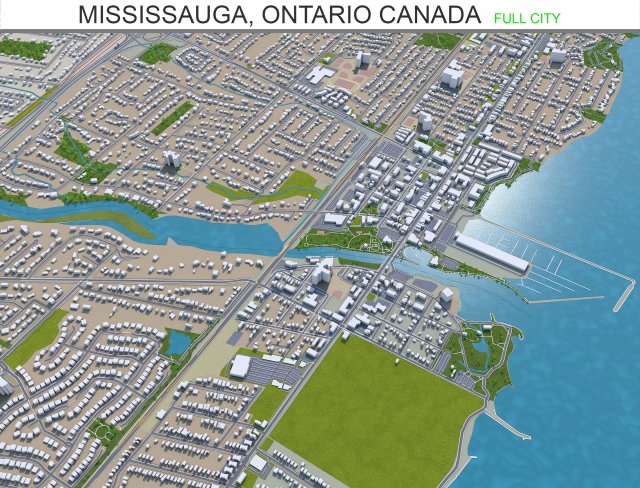 mississauga city ontario canada 40km 3D मॉडल .c4d .max .obj .3ds .fbx .stl .blend 