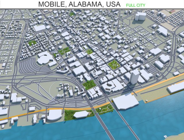 mobile city alabama usa 40km 3D Model .c4d .max .obj .3ds .fbx .stl .blend 