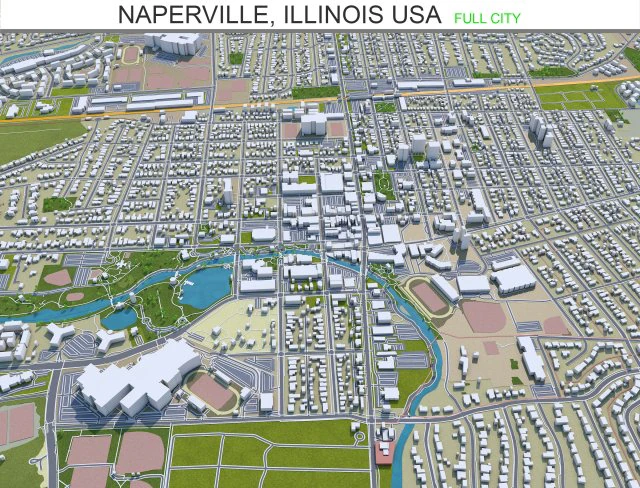naperville city illinois usa 30km 3D Model .c4d .max .obj .3ds .fbx .stl .blend 