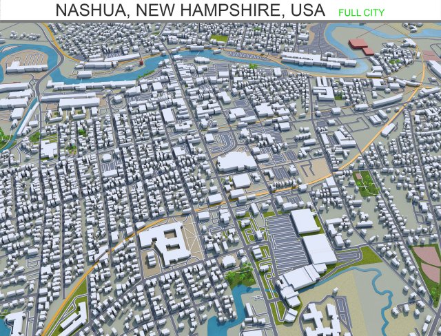 nashua city new hampshire usa 20km 3D Model .c4d .max .obj .3ds .fbx .stl .blend 