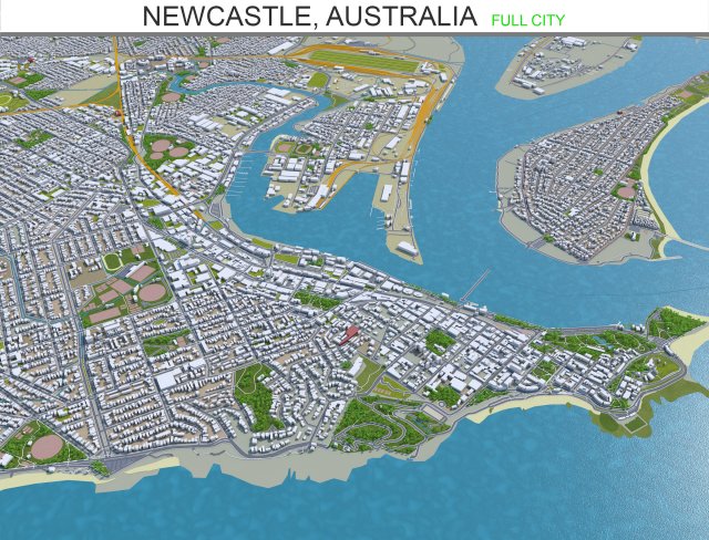 newcastle city australia 20km 3D Model .c4d .max .obj .3ds .fbx .stl .blend 