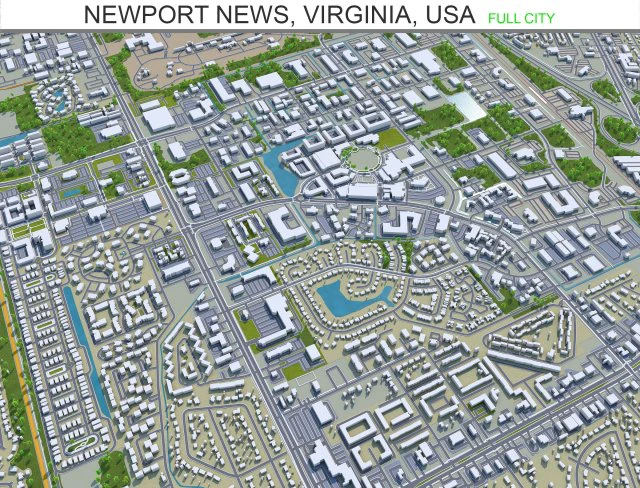 newport news city virginia usa 40km 3D Model .c4d .max .obj .3ds .fbx .stl .blend 