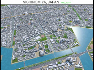 ville de Nishinomiya Japon 30 km Modèle 3D