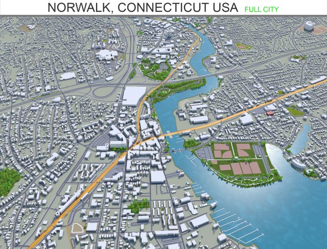 norwalk city connecticut usa 20km 3D Model .c4d .max .obj .3ds .fbx .stl .blend