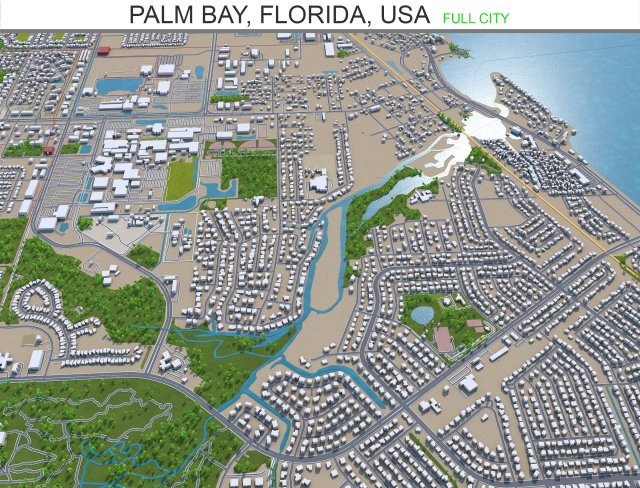 palm bay city florida usa 30km 3D Model .c4d .max .obj .3ds .fbx .stl .blend 
