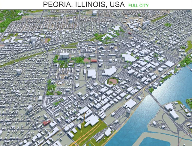peoria city illinois usa 40km 3D Model .c4d .max .obj .3ds .fbx .stl .blend 
