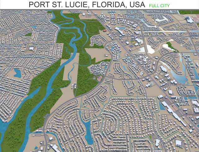 port st lucie city florida usa 30km 3D Model .c4d .max .obj .3ds .fbx .stl .blend 