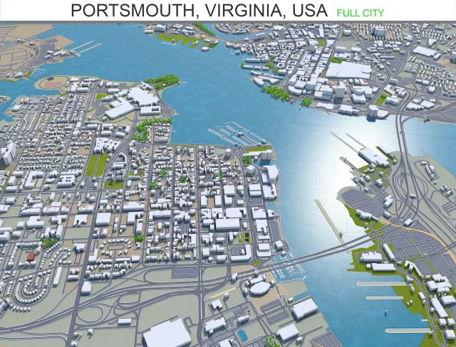 portsmouth city virginia usa 25km 3D Model .c4d .max .obj .3ds .fbx .stl .blend 