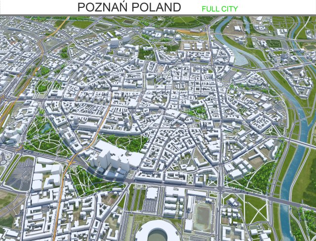 Pozna city poland 40km 3D Model .c4d .max .obj .3ds .fbx .stl .blend 