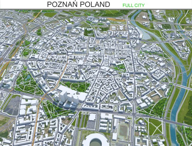 Cidade de Pozna, Pol&ocirc;nia 40 km Modelo 3D .c4d .max .obj .3ds .fbx .stl .blend 